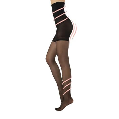 CALZITALY High Waist tights Control Top Shaping Nylons, Shaping Pantyhose, 20 Denier Sheer Shaping Tights for All Day Use (Medium, Black)