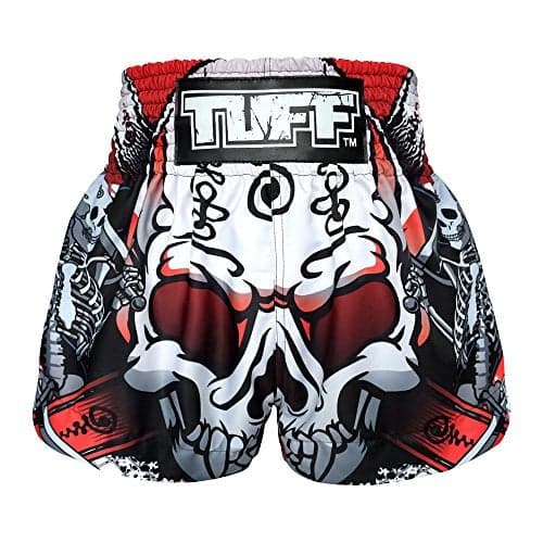 Tuff Sport Boxing Muay Thai Dragon Skull Kick Martial Arts Training Gym Trunks Shorts, White Skull, Large