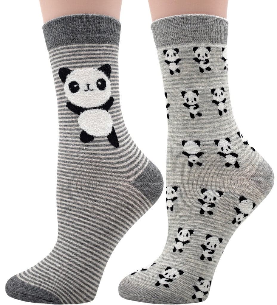Carahere Women Girl Cute Cartoon Animal Pattern Socks Novelty Fun Cotton Crew Socks Grey/Black