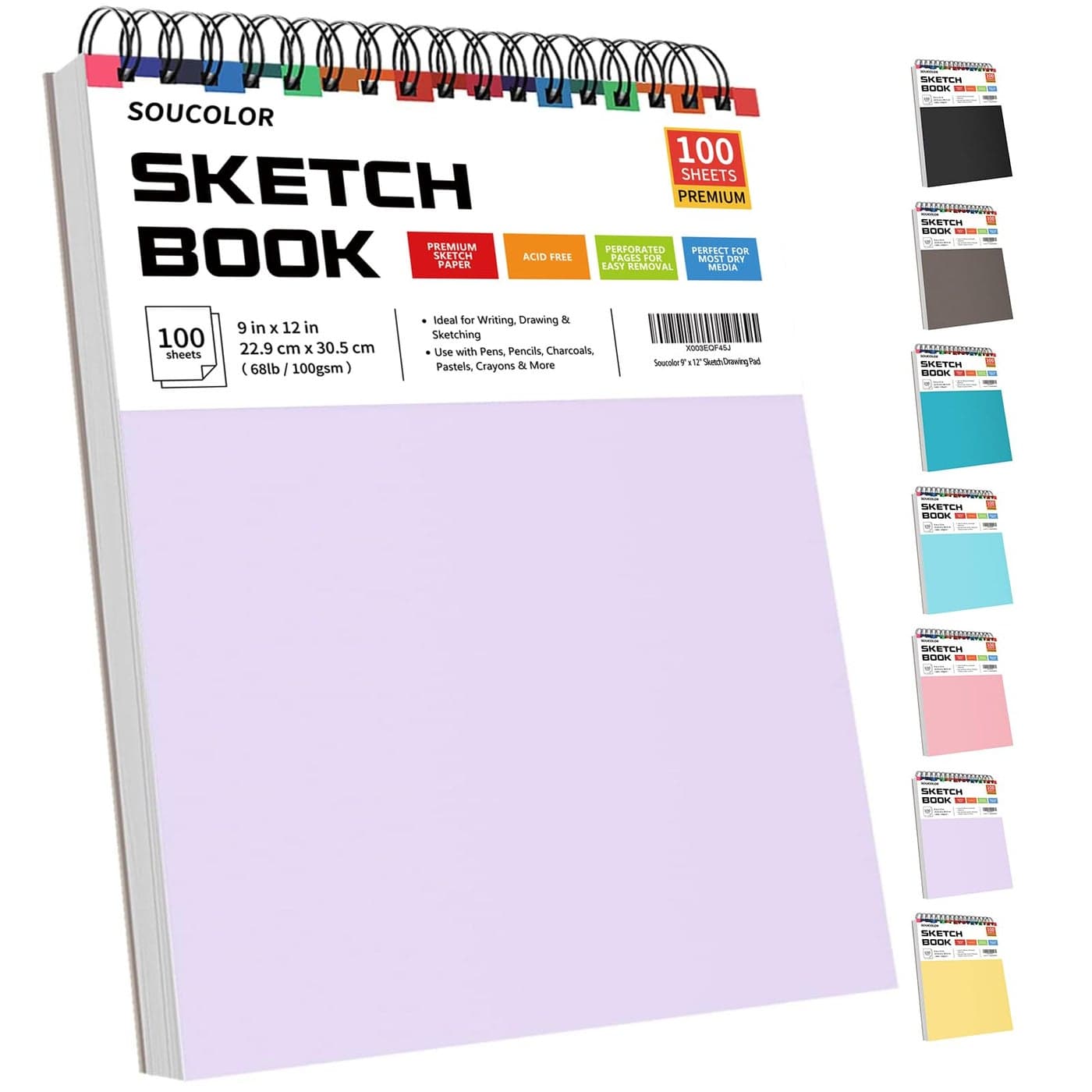 Soucolor 9 x 12 Aesthetic Sketch Book 1Pack 100 Sheets School Supplies Cute Sketchbook for Women Japanese Stationary Sketching Supplies for Kids Teen Girl Gifts Birthday Gifts Pastel Purple