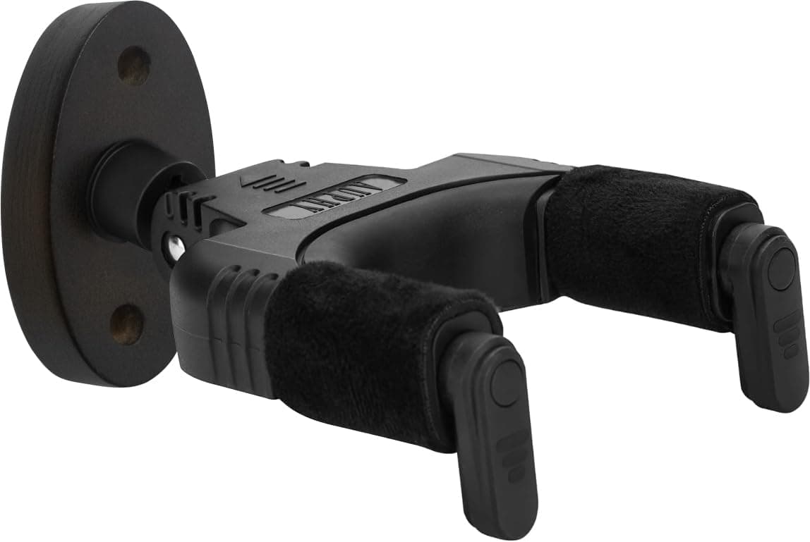 AUPHY Auto-Lock Guitar Wall Mount, Self-Locking Guitar Hanger with Nitro-Safe Velvet, Holds 22 lbs, Wall Mount for Acoustic, Electric, and Bass Guitars, Easy Installation, Black Wood Finish