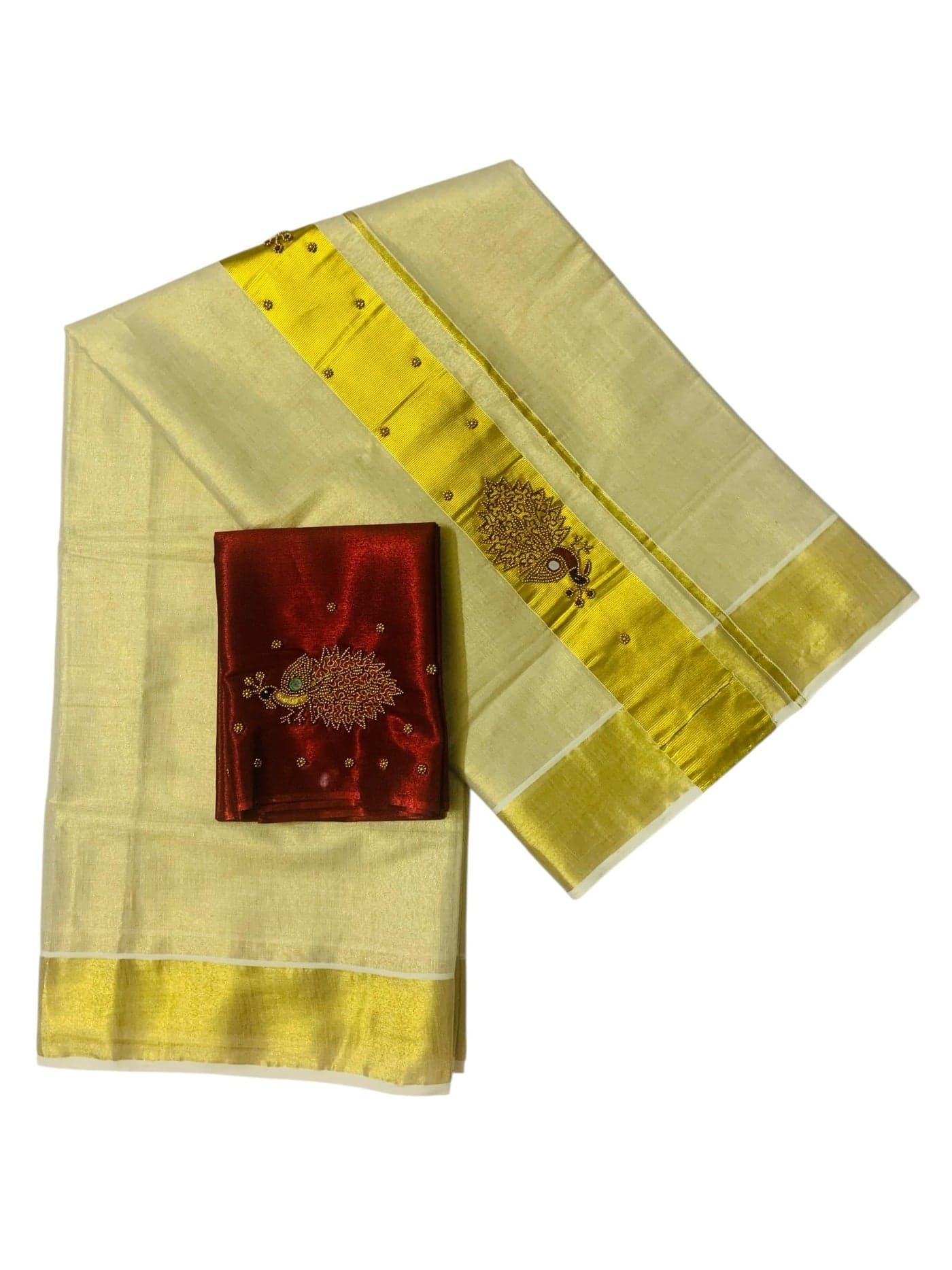 ALLUVY Kuthampully Kerala Kasavu Saree Tissue | Traditional South Indian Saree | Designer Indian Saree | Onam Saree - EKM-780-Maroon