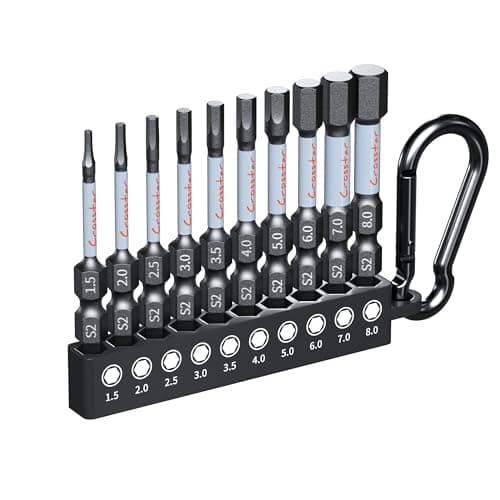Crosstar 2Inch Compact Hex Bit Set 10PCS Metric Short Impact Allen Wrench Drill Bits S2 Steel 14 HexShank CNC Machined Tips with Storage Case Carabiner Clip