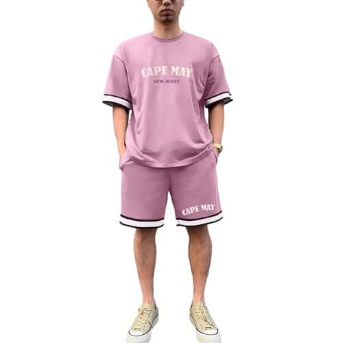Nobero Men Oversized Printed Coord Set(1M-LWCS-R0180-MU5_Mauve_XL)