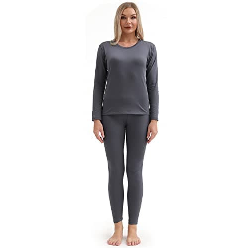 PISIQI Thermal Underwear Women Ultra-Soft Long Johns Set Base Layer Skiing Winter Warm Top & Bottom (L, Dark Gray)