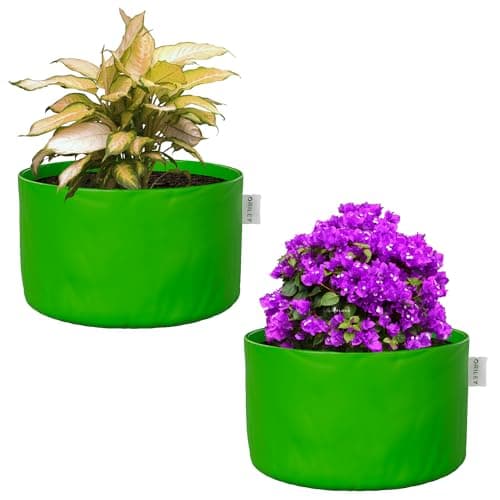 ORILEY Grow Bags 250 GSM 12 x 12 inch Heavy Duty HDPE Plants Flower Growing Bag Floor Standing Mount Type for Home Garden Balcony Terrace Kitchen Nursery (Green, Round Without Handle, Pack of 2)