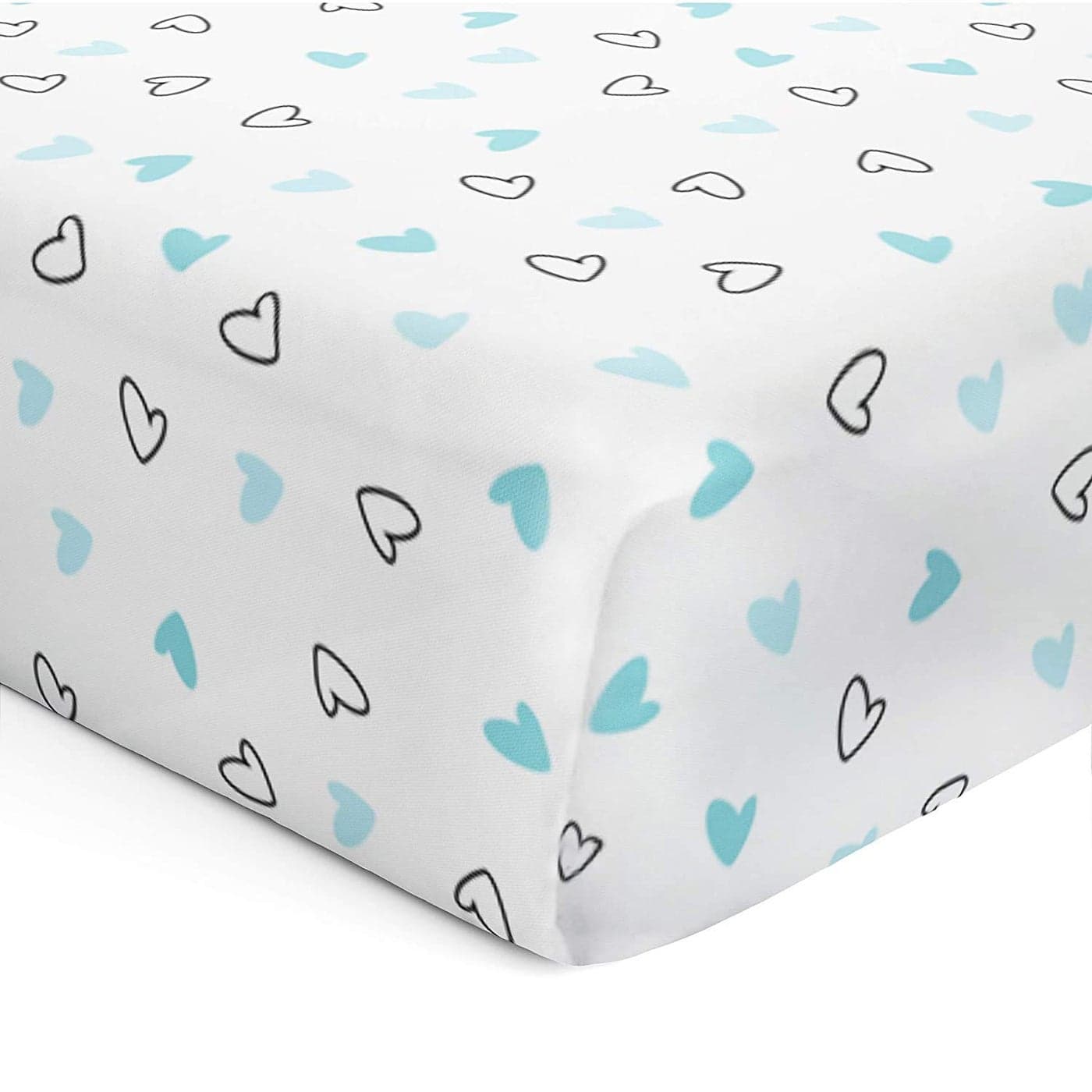 The White Cradle Flat Bed Sheet for Baby Cot Mattress Pure Organic Cotton Extra Large Super Soft Smooth Absorbent Breathable Twill Fabric for Infants Newborns Blue Hearts