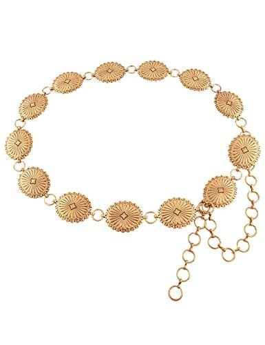 TOPACC Gold Concho belts for Women Western Metal Oval Cowgirl Chain Belt Country Concert Belt for Dresses Jeans