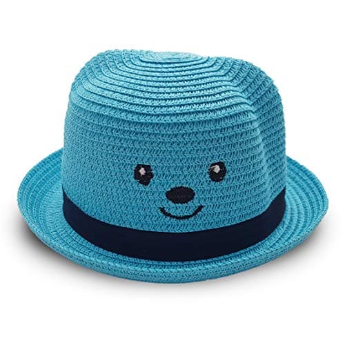 VRITRAZ Kids Summer Fashion Straw Unisex Bucket Cap, Suitable For 3-12 Years Hat (Blue)
