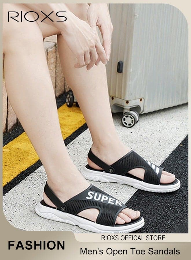 Mens Slides Sandals, Casual Sandals For Men, Slip On Slippers Water Sandals, Adjustable Beach Sandal, Comfort Lightweight Slide Slippers, Open Toe Flat Shoes With Back-Strap, For Walk, Leisure Time And City Around