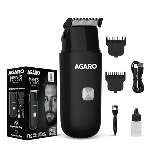 AGARO Beard Trimmer MT7007, 60 mins run time with Type C, 2pcs limit comb - 1mm & 3mm, Protective Cap, Washable Trimmer Head | Trimmer for Men