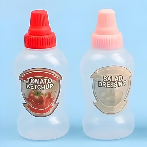 2pcs Mini Ketchup Bottles, 40ml Refillable Salad Dressing Tomato Ketchup Soya Sauce Honey Mustard Syrup Squeeze Containers Bottle, Portable Squeezable Squirt Condiments for Kids & Adults Bento Box