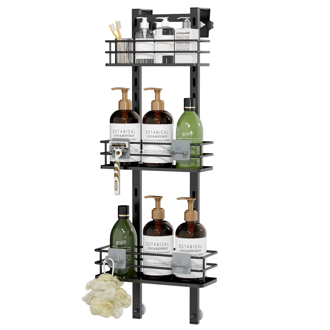 Orimade Adjustable Hanging Caddy Bathroom Organizer Shelf Storage Rack Rustproof Shower Basket Matt Black 3 Tier