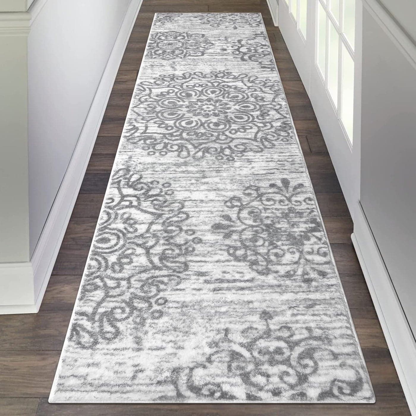 HEBE Hallway Runner Rug 2x8 Washable Vintage Distressed Area Rugs Non Slip Laundry Rug Runner Boho Floor Carpet Runners for Hallways Entryway Laundry Room Kitchen BathroomGrey