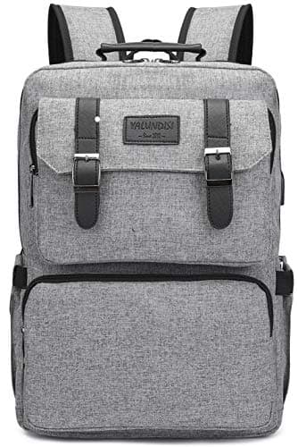 YALUNDISI Laptop Backpack for Women Men Vintage Backpack Bookbags Anti Theft Bookbag 16 inch Grey
