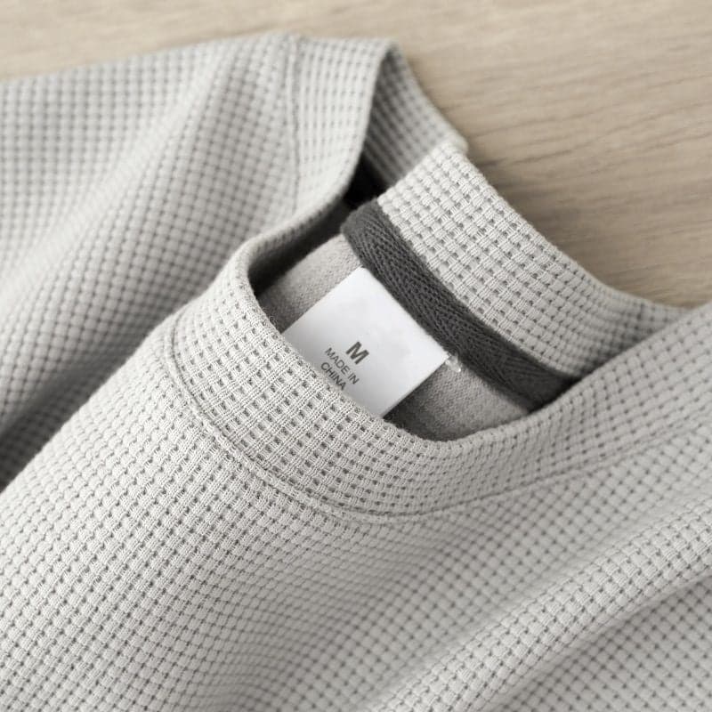 Waffled Round Neck Short Sleeve Back Bag Collar Men'S Top Loose Plus Size Ice Silk Thin Vintage T-Shirt