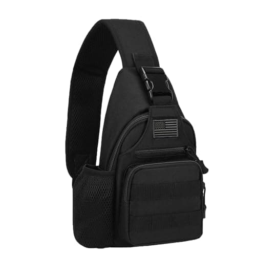 ZHIERNA Tactical Crossbody Bag for Men with Water Bottle Holder MOLLE EDC Shoulder Sling Chest Bags with USB Charging Port for Travel WalkBlack