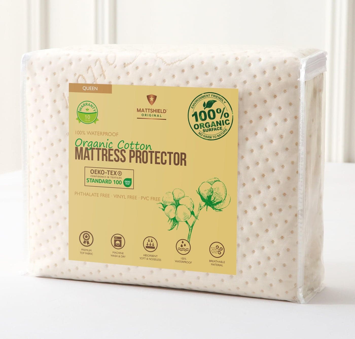 Luxury Waterproof Organic Mattress Protector Queen Organic Cotton Breathable Mattress Pad Cover New 380 GSM Comfort Deep Pocket Jersey Cotton Skirt Fitted Comfort