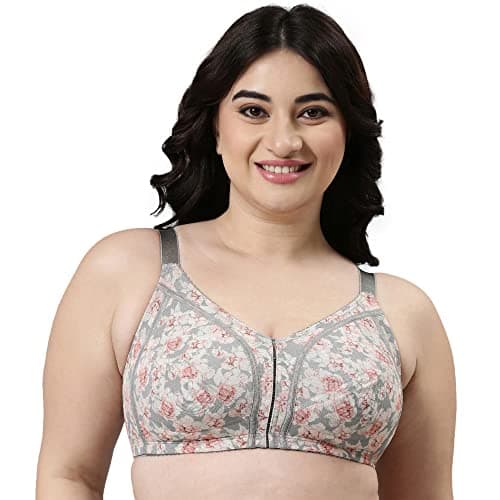 Enamor Women's Nylon Blend Non Padded Wire Free Full Coverage Smooth Contour Lift Bra with 3-Section Cups Support- F097(F097-Midnight Peony Print-36C)