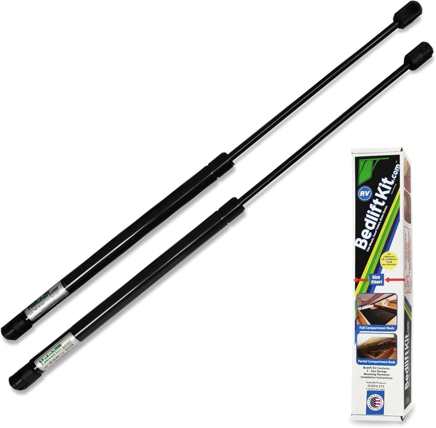 Hatchlift RV Bed Lift Kit King Size Gas Strut Hardware for Heavy Lids Adjustable Bed Lift System Durable Gas Shocks for RV Compartments for King Standard Mattress