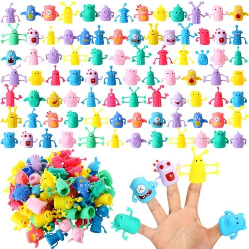 Halloscume 120 Pcs Cute Finger Puppets Toys Monster Stretchy Finger Puppets Funny Colorful Monster Stretchy Toys Soft Rubber Doll Sets for Role Playing Birthday Halloween Kids Party Favors