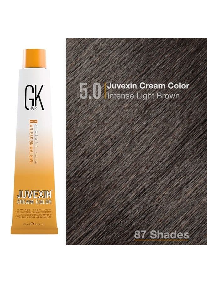 Global Keratin GK HAIR Professional Hair Color Cream Tube 3.4 Fl Oz Nourishing & Cleansing Colors for Styling High Performance Long Lasting Semi Permanent Toner, Intensive Naturals - 5.0 Light Brown