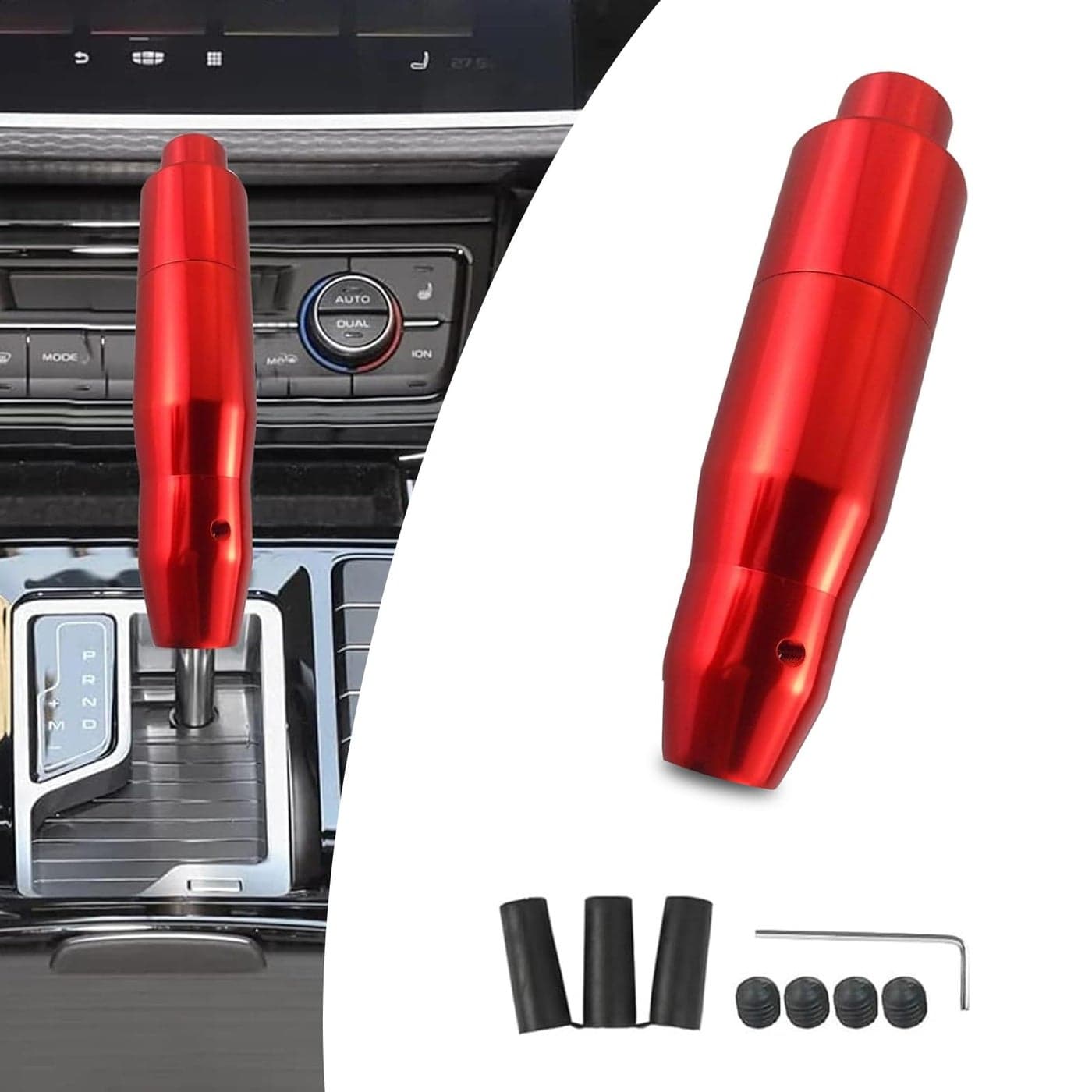 Jewkot 1 PC Automatic Car Shift Knob Waterproof Durable Metal Vehicle Shifter Lever Handle with Push Button Universal Automotive Transmission Accessories for Truck SUV Car Red