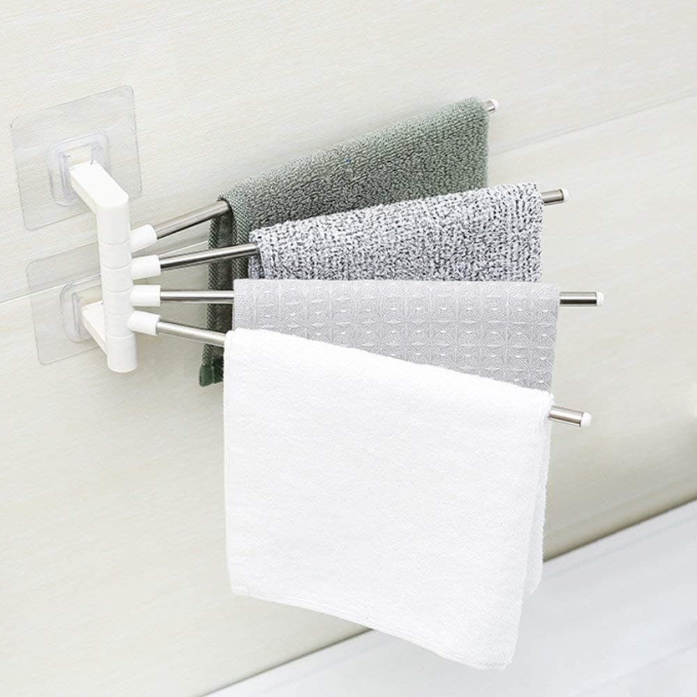 SKYLIT 4 Bar Stainless Steel Towel Holder Shelf Rack Organizer Portable Stand with Chrome Finish Rod White Standard