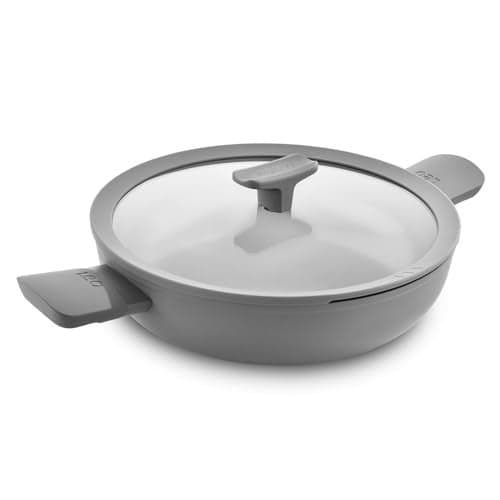 Berghoff 26 cm Recycled Aluminum Non-Stick Cooking Kadhai & Toughened Glass Lid | CeraGreen Ceramic Coating| PTFE, PFAS Free |Induction, Dishwasher Ready |Dark Grey |5 Yr Warranty