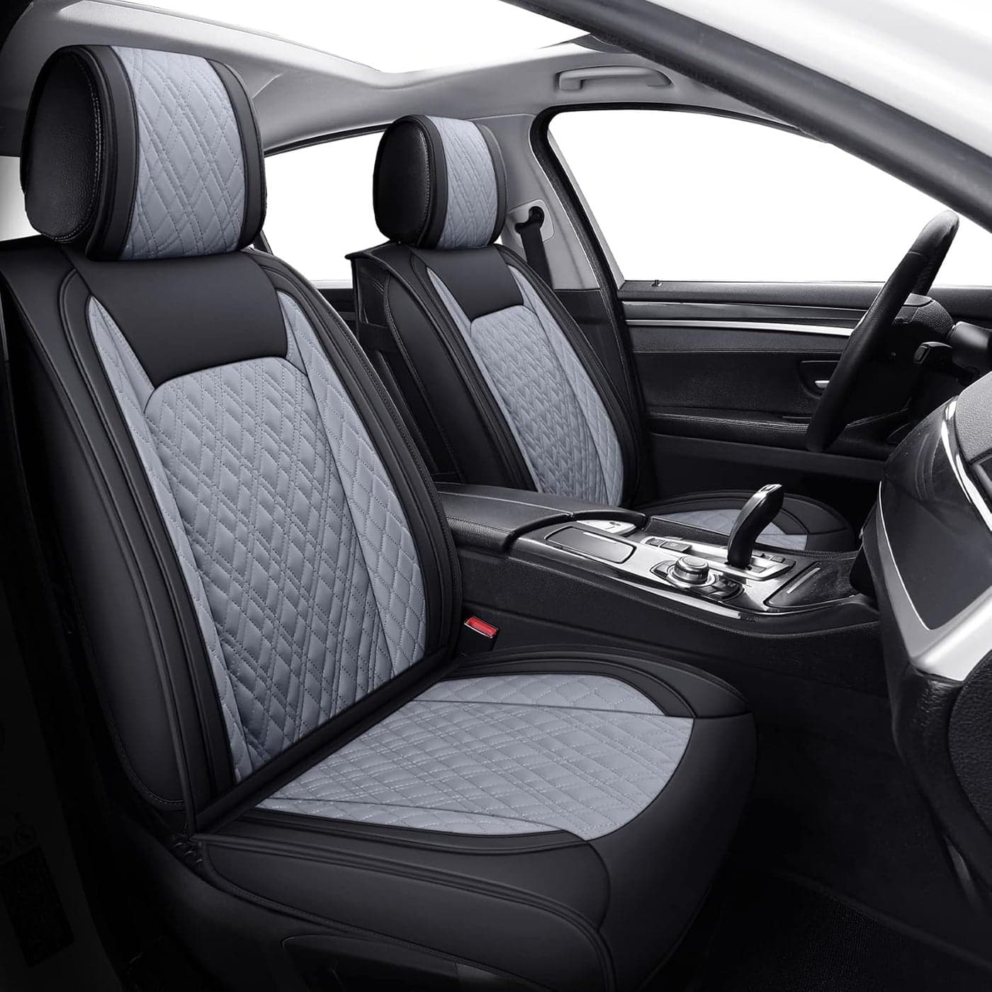 YIERTAI Car Seat Covers Full Set - Black and Grey Waterproof Leather Protector for Subaru, Mitsubishi, Chevy, and Infiniti
