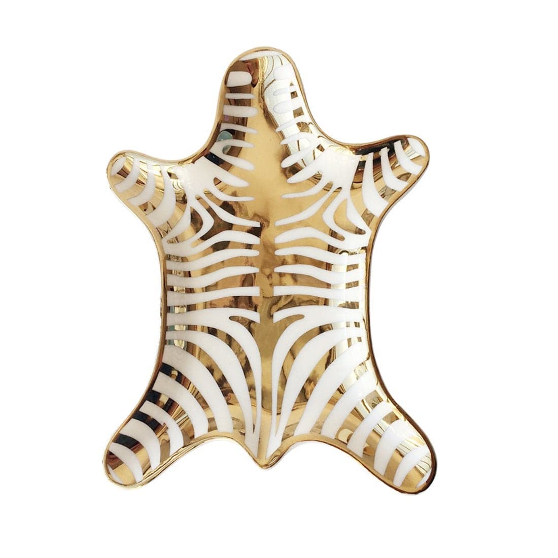 NUYKOUY Zebra Stripe Jewelry Tray Ceramic Dishes Plate Gilded 5.9", Gold