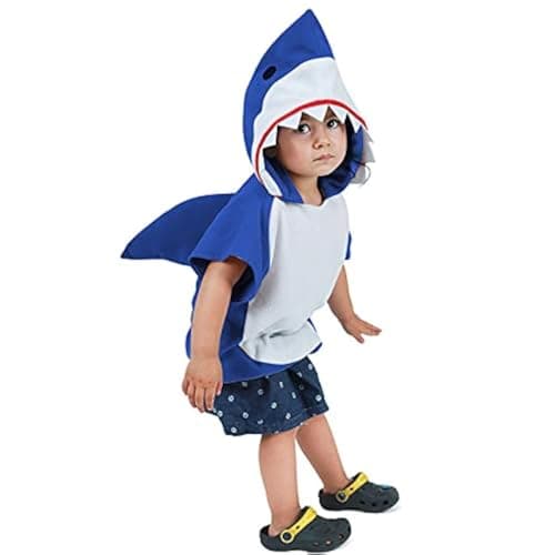 EraSpooky Shark Short Hoodie for Kids Boys Toddler Shark Costume Halloween Animal Outfit Short Sleeve Blue