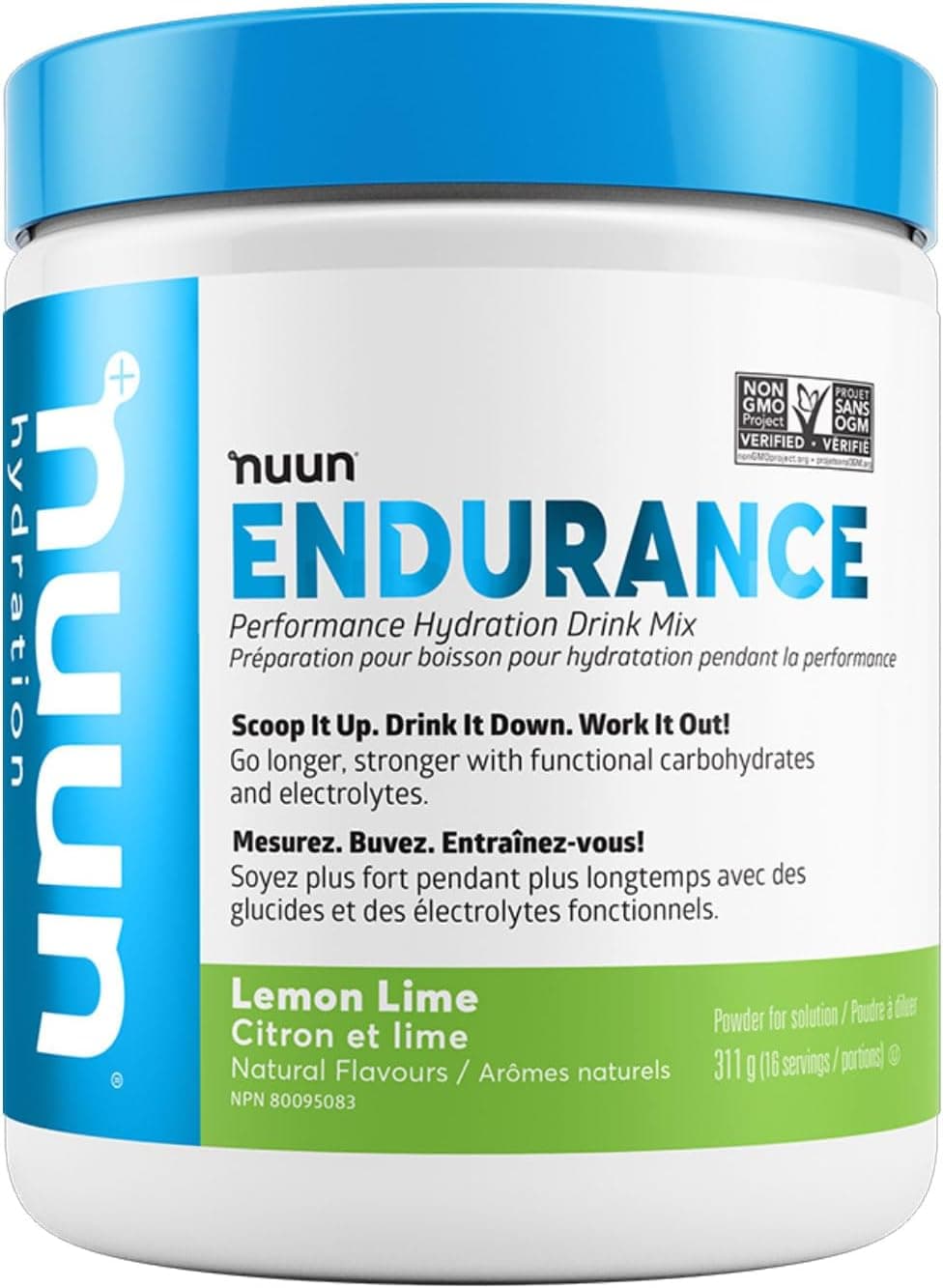 Nuun Hydration Endurance Powder Lemon Lime Workout Support5 Essential Electrolytes for Hydration Carbohydrates Vegan NonGMO 16 Servings Canister