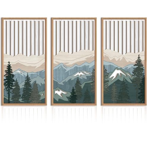 IARTTOP Large Mountain Wood Wall Art Framed Decor Set Of 3 Modern Mountain Landscape Wall Art Nature Artwork Wall Decor For Bedroom Living room Office16 x32