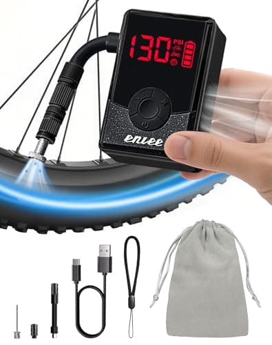 ENLEE Mini Electric Bike Pump Portable Rechargeable Bike Pump with Gauge 130PSI Fast Inflate Digital Bike Air Pump with Presta Schrader Valve for MTB Road EBike Motorcycle Ball Auto Stop