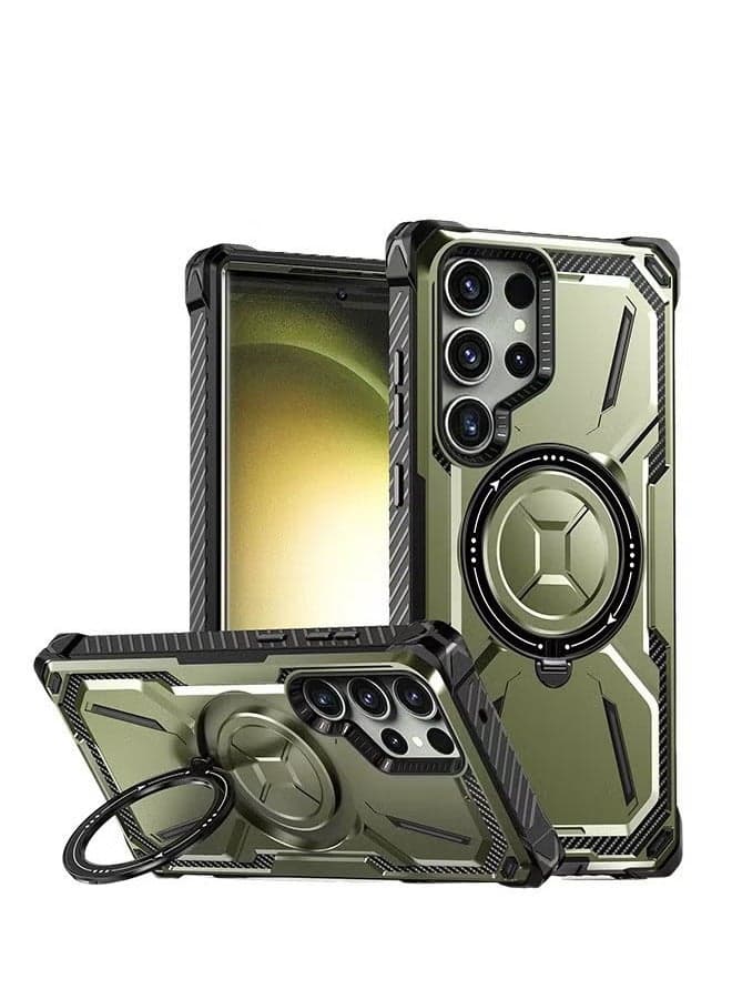 Samsung Galaxy S24 Ultra Case with 360° Rotatable Magnetic Ring Stand, Armor Design Drop Protection, Heavy Duty Protective Built In Kickstand, Support Magnetic Charging