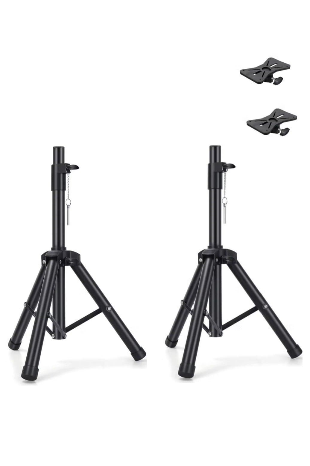 Set of 2 Adjustable Height Heavy-Duty Speaker Stand with Adapter Brackets, Durable Metal Tripod Base