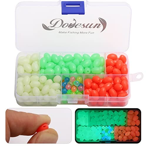 Dovesun Soft Rubber Fishing Beads Fishing Accessories Fishing Bait Eggs Oval Luminous Fishing Beads with Fishing Tackle-Box 0.31 * 0.47in(230pcs)