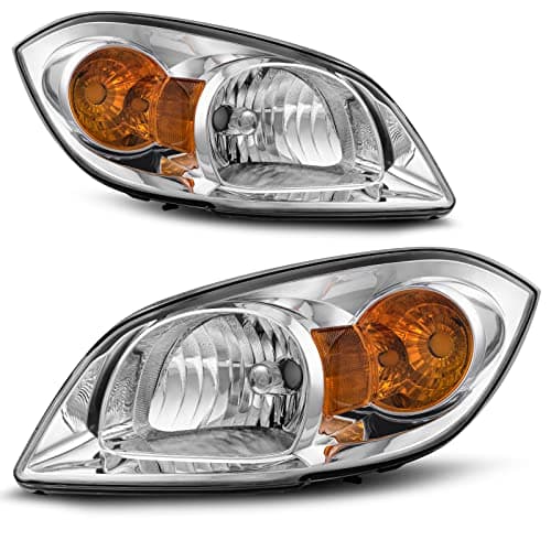 AUTOSAVER88 Headlight Assembly Compatible with 2005-2010 Chevy Cobalt/ 2005-2006 Pursuit/ 2007-2009 Pontiac G5 Chrome Housing Amber Reflector Clear Lens