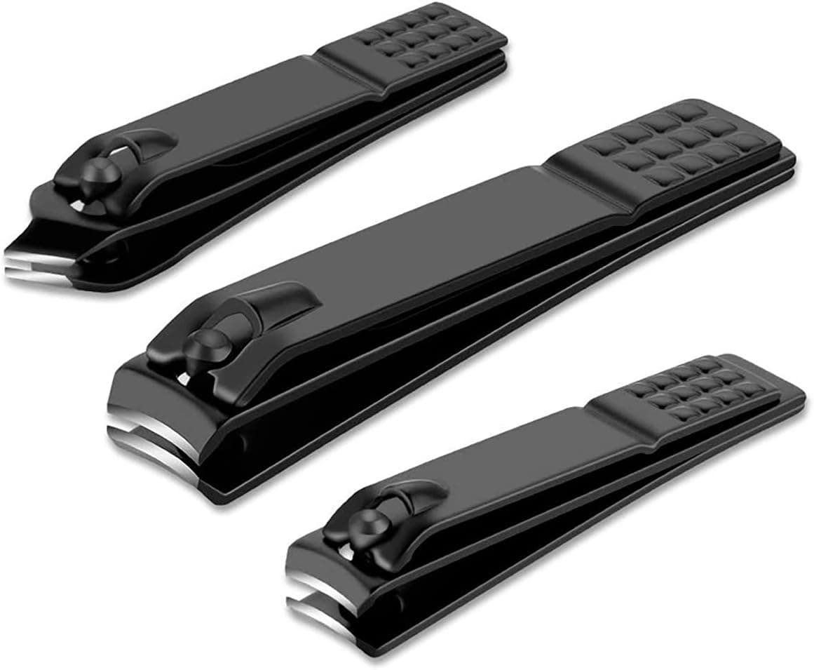 3 Pcs Nail Clippers Set, Black Matte Stainless Steel Nail Cutter Kit with Curved and Slant Edge,for Thick Toenails, Ingrown Nails, Fingernails, Professional Grooming Tools for Men and Women