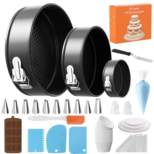 131Pcs Springform Pan Cake Pan Sets for Baking NonStick Cake Decorating Kit 4 7 9 Inch Piping Bags and Tips Cheesecake Bakeware Baking Tools Parchment Paper Manual