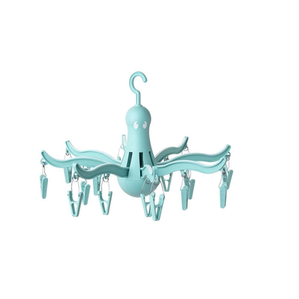 DODXIAOBEUL PRESSA 8Claw Octopus Hanging Dryer 16 Clothes pegs Easy to fold and Place Turquoise