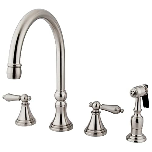 Kingston Brass KS2798ALBS Governor Deck Mount Kitchen Faucet with Brass Sprayer, 8-1/4-Inch, Brushed Nickel