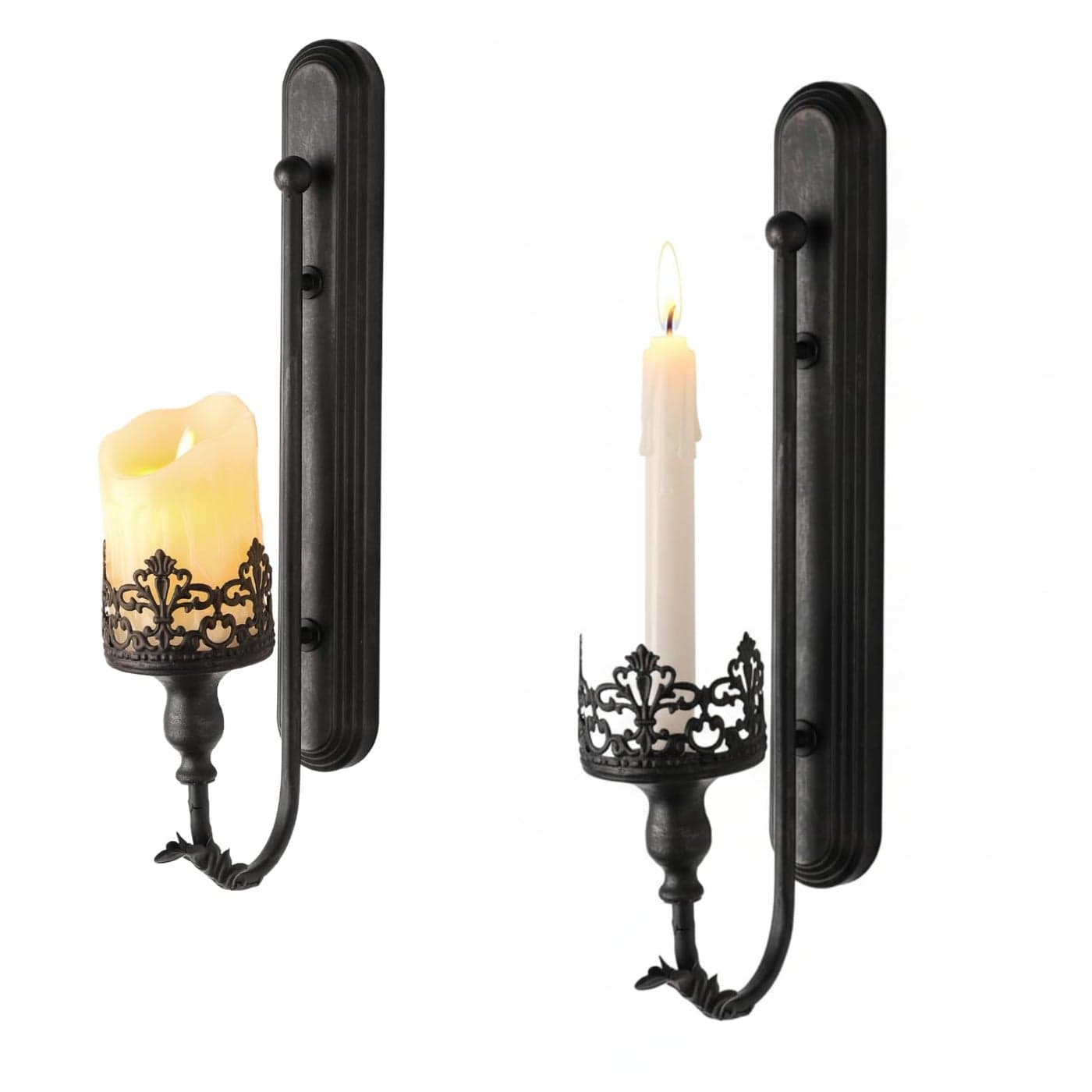 Candle SconceSet of 2Metal Gothic Wall DecorationsRustic Home DecorBlack Candle SconcesIdeal for Stick Candles Hanging Iron Wall Candle Sconce Holder for Living Room Bathroom Dining Room