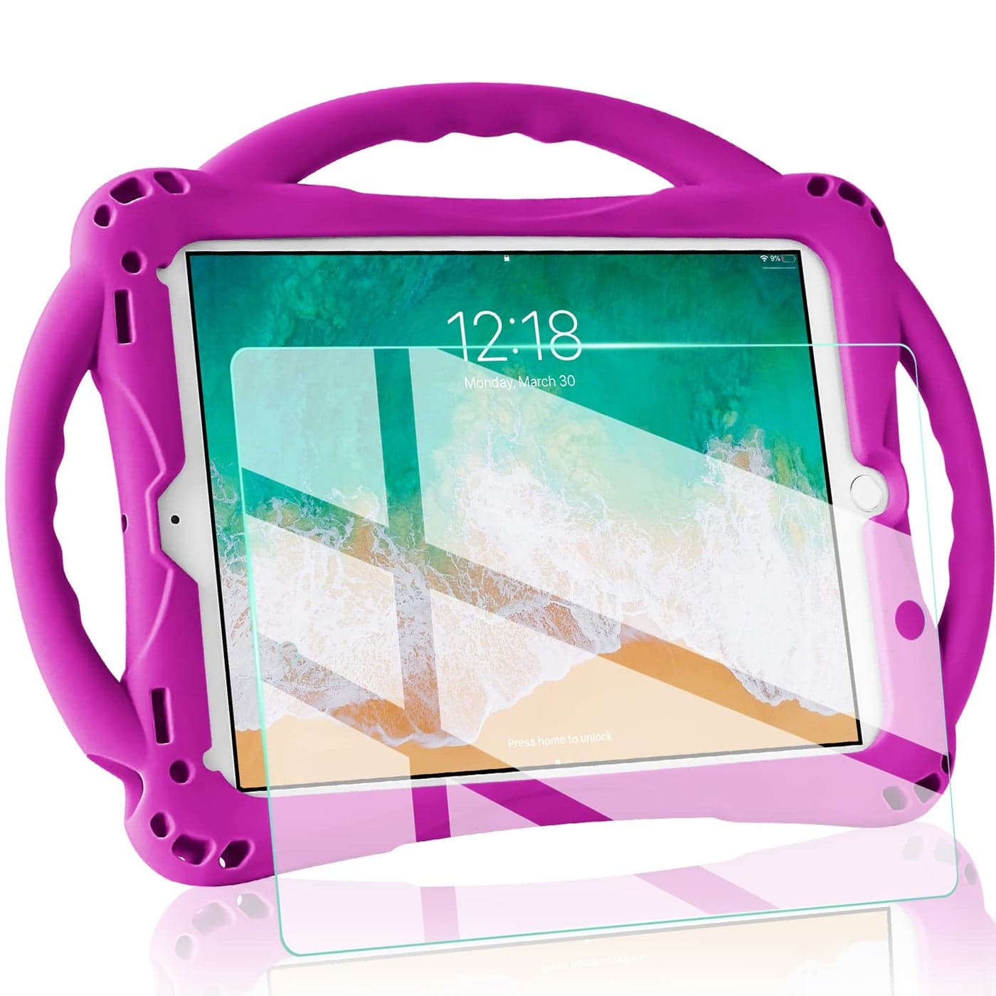 TopEsct Kids Case for iPad 6th5th Generation Silicone Shockproof Case for New iPad 20172018 97 inch with Tempered Glass Screen Protector and Strap Cover for iPad Air Air 2