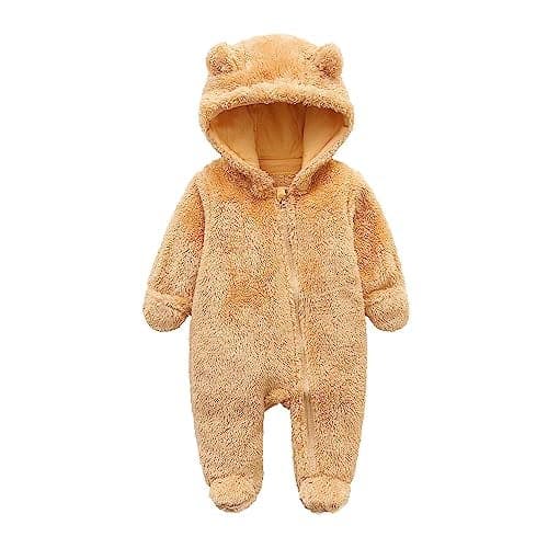 Cute Toddler Spring Onesie Clothes Baby Boys Girls Snowsuit Unisex Infant Winter Clothes Warm Coats Toddler Hoodies Romper Jumpsuit for 6-9 Month infant Brown