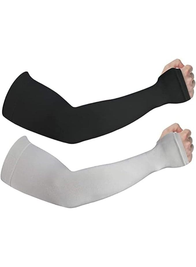 2 Pairs Sun Protection UV Cool Arm Covers, UPF 50, for Cycling, Driving, Golf, Running, Sports Arm, Black, One Size