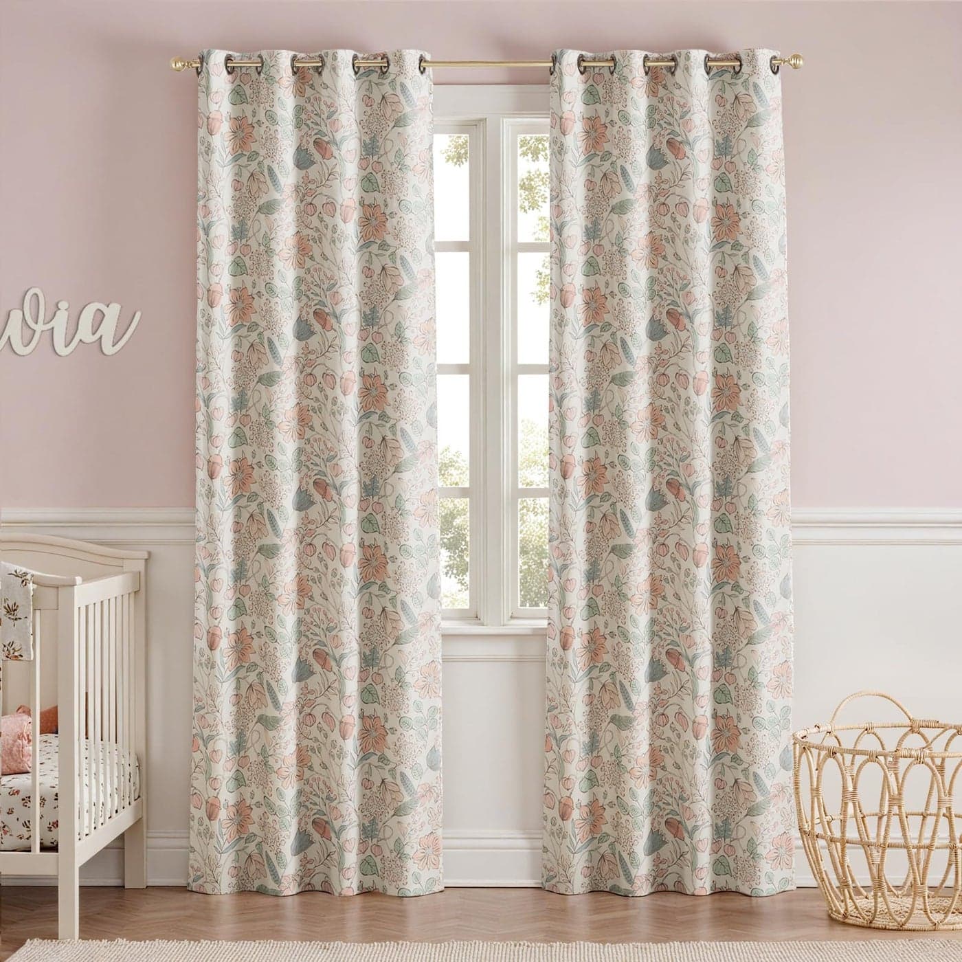 jinchan Nursery Curtains 95 Blackout Pink Floral Curtains for Girls Room 84 Inch Length Farmhouse Drapes for Bedroom Living Room Darkening Window Treatment Grommet Top Set of 2 Panels