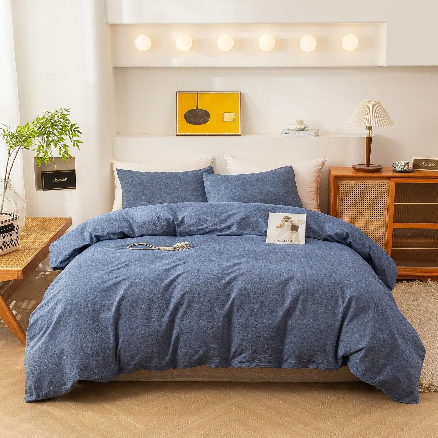 ECOCOTT Denim Blue Duvet Cover King Size 100 Washed Cotton 1 Duvet Cover with Zipper and 2 Pillowcases Ultra Soft and Easy Care Breathable Cozy Bedding Set Denim Blue King