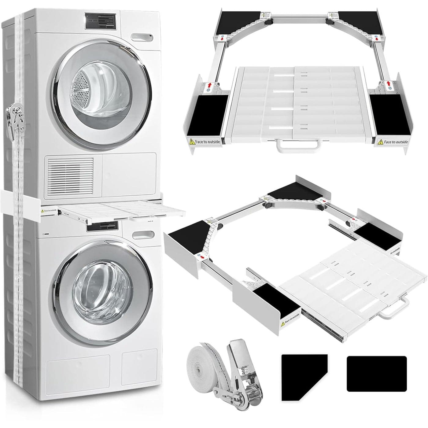 Kiss Core Washer Dryer Stacking Kit Universal Washer Dryer Stacking Kit with PullOut Sliding Plate Adjustable 2921 Stacking Kit for Washer and Dryer with Ratchet Strap